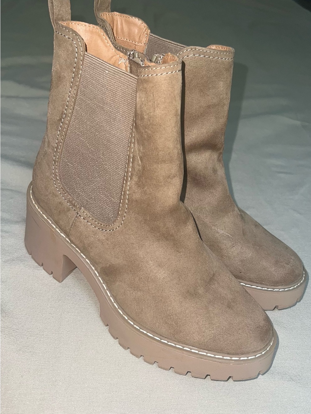 Taupe Faux Suede Chelsea Lug Sole Platform Ankle Boots Women's 7.5